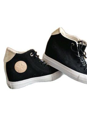 Converse 2014 Lux Hidden Wedge Black Gold Trim Sherpa Lined Sneaker SIZE 6